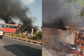 सूरत में दो सरकारी बसों की भीषण भिड़ंत, एक पलटकर आग की चपेट में; 8 की मौत, कई घायल