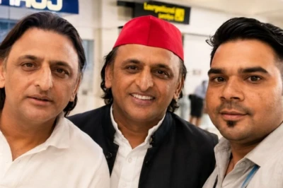 लाल टोपी छोड़ बदले अंदाज में दिखे अखिलेश यादव, एयरपोर्ट पर राहुल गांधी जैसी टी-शर्ट में आए नजर