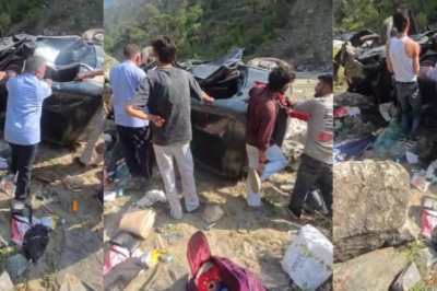 कुल्लू में पर्यटकों से भरी कार गहरी खाई में गिरी, दो की मौत और तीन घायल; वाहन के उड़े परखच्चे