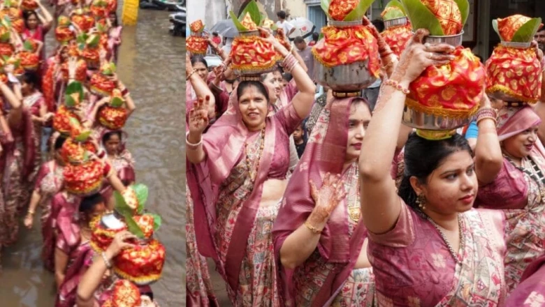 मूसलाधार बारिश में भी अडिग रही श्रद्धा, 1100 महिलाओं ने सिर पर कलश लेकर निकाली कलश यात्रा, गूंजे 'जय श्री श्याम' के जयकारे