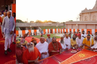 अयोध्या: शेषावतार मंदिर के शिखर पर लहराया ध्वज, चंपत राय ने संभाली कमान