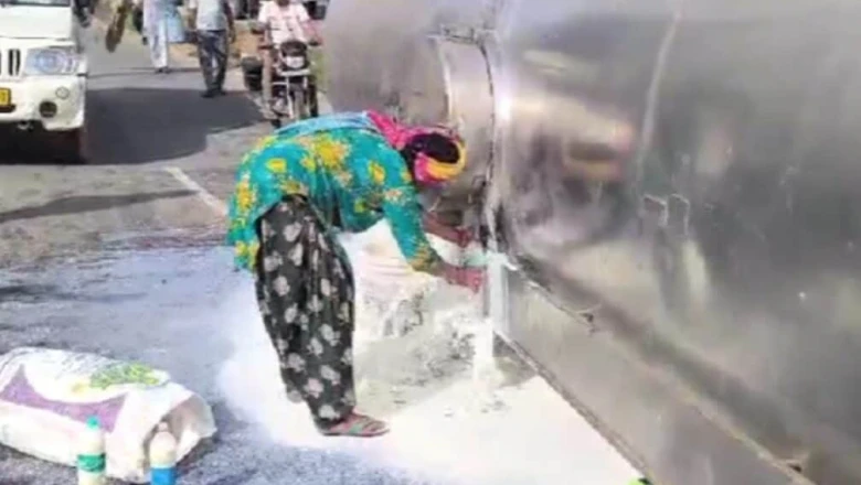 अलवर में सड़क पर बहा हजारों लीटर दूध, बहरोड़ हाईवे पर पलटा टैंकर तो मची लूट