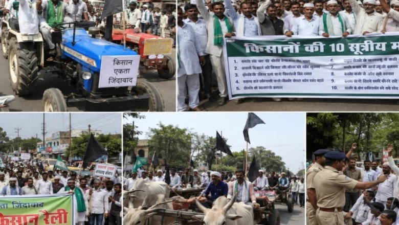 नरसिंहपुर में किसानों का बड़ा प्रदर्शन, ट्रैक्टर-बैलगाड़ियों के साथ सड़कों पर उतरे अन्नदाता