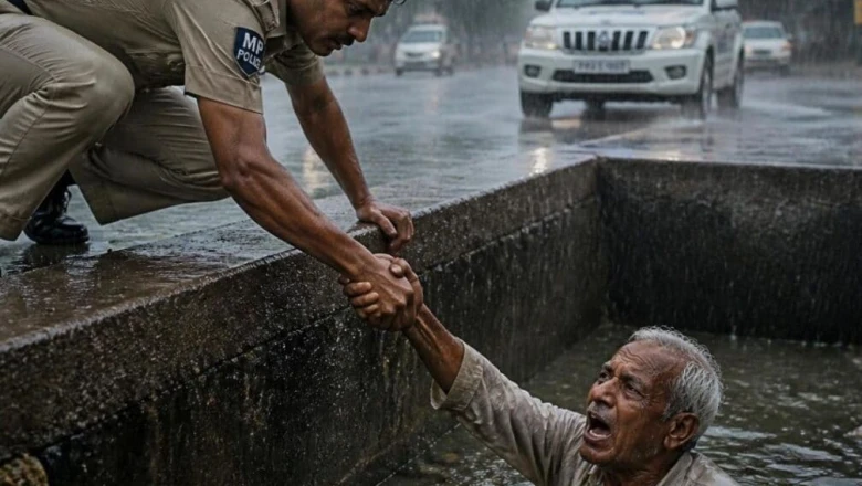 भोपाल: उफनते नाले में मौत के मुंह में समाए बुजुर्ग, पुलिस के जवानों ने दिखाई दिलेरी और बचाई जान