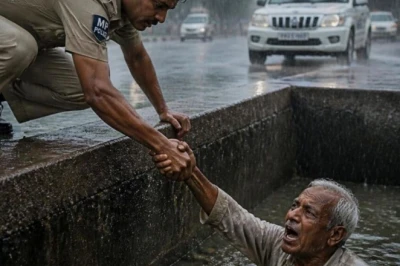 भोपाल: उफनते नाले में मौत के मुंह में समाए बुजुर्ग, पुलिस के जवानों ने दिखाई दिलेरी और बचाई जान
