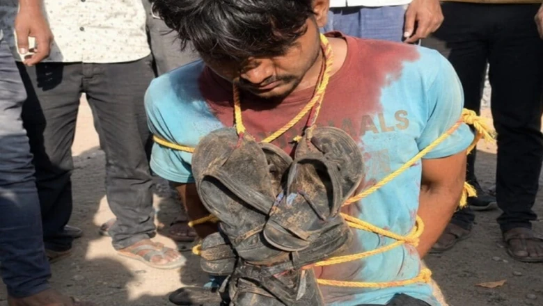 नीमच में तालिबानी फरमान: युवती से मिलने गए युवक को खंभे से बांधकर पीटा, जूतों की माला पहनाकर किया अपमानित