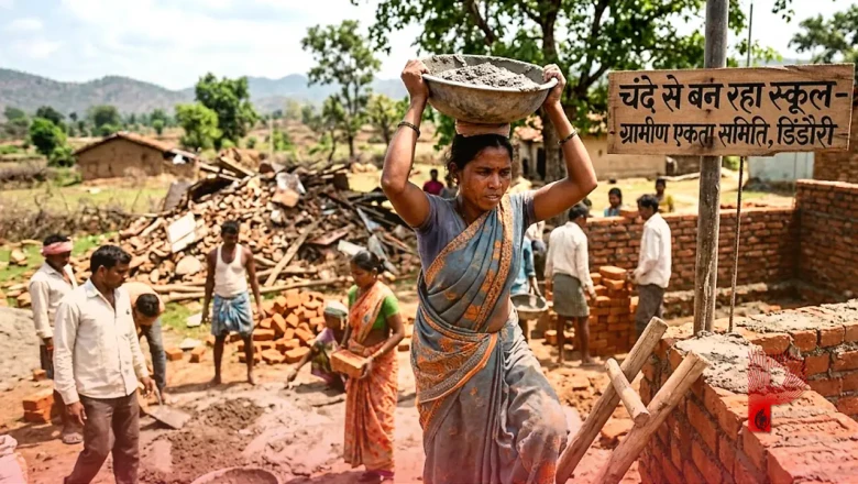 डिंडौरी में सरकारी तंत्र की अनदेखी: स्कूल ढहने के बाद ग्रामीणों ने खुद उठाया बीड़ा, चंदे से बन रही इमारत