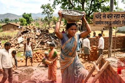 डिंडौरी में सरकारी तंत्र की अनदेखी: स्कूल ढहने के बाद ग्रामीणों ने खुद उठाया बीड़ा, चंदे से बन रही इमारत