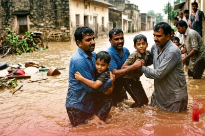गुजरात: जामजोधपुर में सैलाब का कहर, पानी में बहे दो बच्चों को स्थानीय लोगों ने बचाई जान