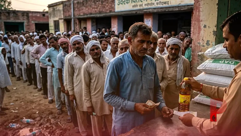 फरीदाबाद में DAP खाद का गंभीर संकट: 12 घंटे लाइन में खड़े रहने के बाद भी किसान खाली हाथ, जबरन बेचा जा रहा सरसों का तेल