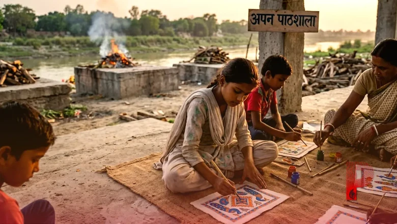 मुजफ्फरपुर: श्मशान घाट पर चलती 'अपन पाठशाला' में बच्चे सीख रहे मिथिला पेंटिंग, हुनर से बन रहे आत्मनिर्भर