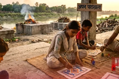 मुजफ्फरपुर: श्मशान घाट पर चलती 'अपन पाठशाला' में बच्चे सीख रहे मिथिला पेंटिंग, हुनर से बन रहे आत्मनिर्भर