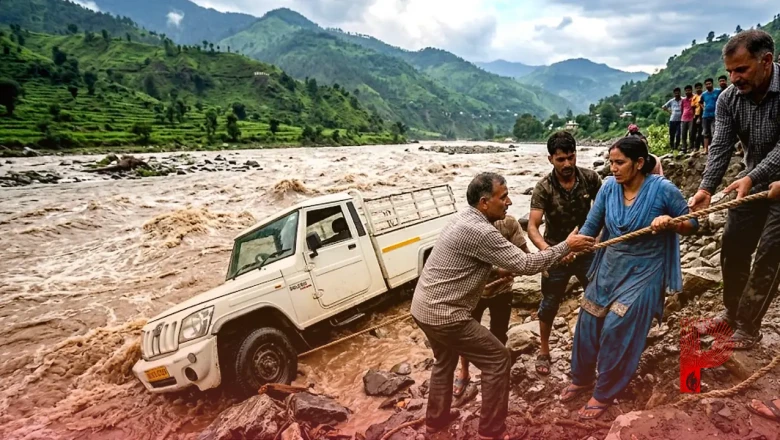 हिमाचल प्रदेश के ऊना में बड़ा हादसा टला, स्वां नदी के तेज बहाव में फंसी पिकअप से ग्रामीणों ने सुरक्षित निकाले तीन लोग
