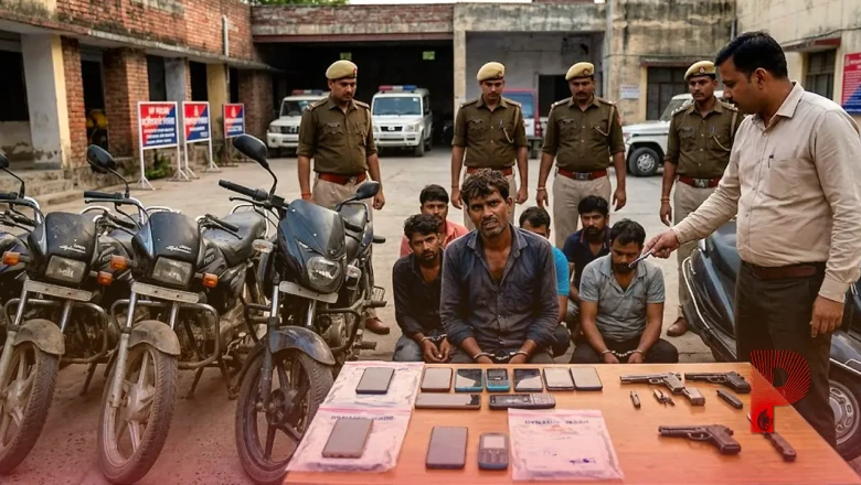नोएडा: बाइक और मोबाइल उड़ाने वाले गिरोह का भंडाफोड़, 8 गिरफ्तार, अवैध हथियार बरामद