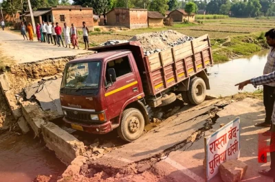 नवादा: ओवरलोडेड वाहनों के दबाव से धंसी पुलिया, दर्जनभर गांवों का मुख्यालय से टूटा संपर्क