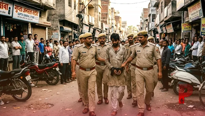 कानपुर में पुलिस पर फायरिंग करने वाले अपराधी की परेड, आरोपी को 2 किलोमीटर पैदल चलना पड़ा