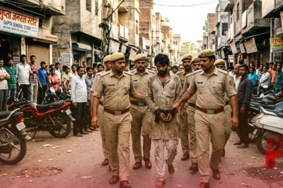 कानपुर में पुलिस पर फायरिंग करने वाले अपराधी की परेड, आरोपी को 2 किलोमीटर पैदल चलना पड़ा