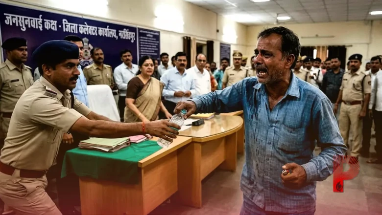 नरसिंहपुर जनसुनवाई में युवक का आत्मदाह का प्रयास, पेट्रोल डालकर बोला 'हम पागल हो चुके हैं'