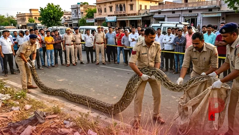 भीलवाड़ा में सड़क किनारे मिला विशाल अजगर, रेस्क्यू टीम ने किया सुरक्षित रेस्क्यू