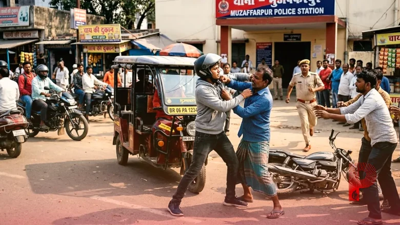 मुजफ्फरपुर में थाने के सामने सड़क पर मचा बवाल, साइड मांगने को लेकर ऑटो और बाइक सवार के बीच हुई भीषण मारपीट