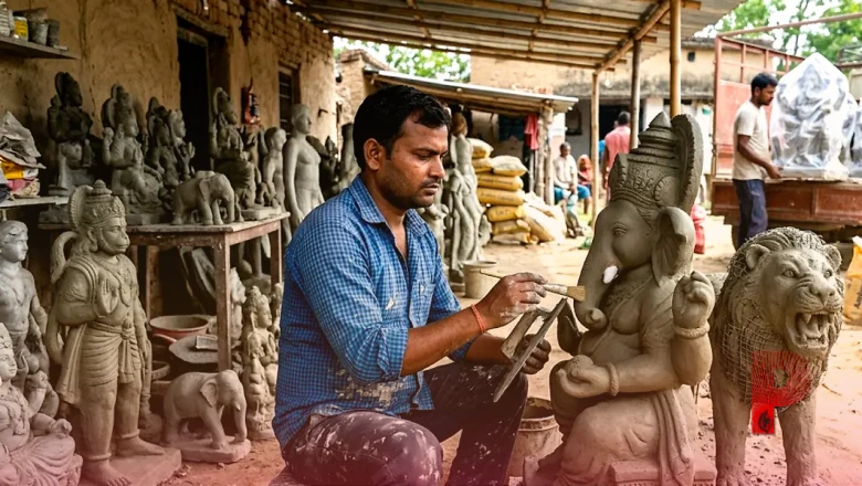 30 साल के पिंटू की अनोखी कलाकारी, सीमेंट से बनाई मूर्तियों की बिहार से झारखंड तक है भारी मांग