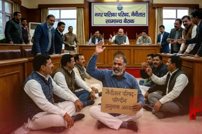 नैनीताल नगर पालिका की बैठक में हंगामा, सभासदों ने जमीन पर बैठकर जताया विरोध