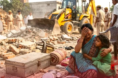 मुंगेर में बुलडोजर एक्शन से बेघर हुए लोग, बोले- सामान निकालने तक की नहीं मिली मोहलत