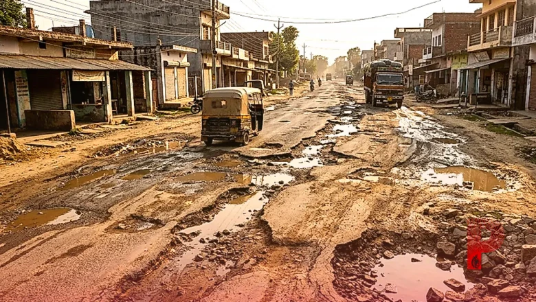 बलिया का मिड्ढी मार्ग बना जानलेवा, बार-बार निर्माण के बावजूद गड्ढों में तब्दील हो रही सड़क