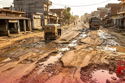 बलिया का मिड्ढी मार्ग बना जानलेवा, बार-बार निर्माण के बावजूद गड्ढों में तब्दील हो रही सड़क