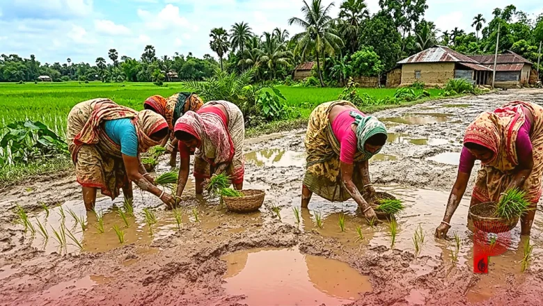 पश्चिम बंगाल: खराब सड़क और गड्ढों से परेशान महिलाओं ने अपनाया अनोखा तरीका, सड़क पर रोपी धान की फसल