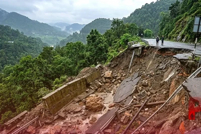 मसूरी-दून मार्ग का बुरा हाल, करोड़ों की सड़क पहली ही बरसात में हुई ध्वस्त
