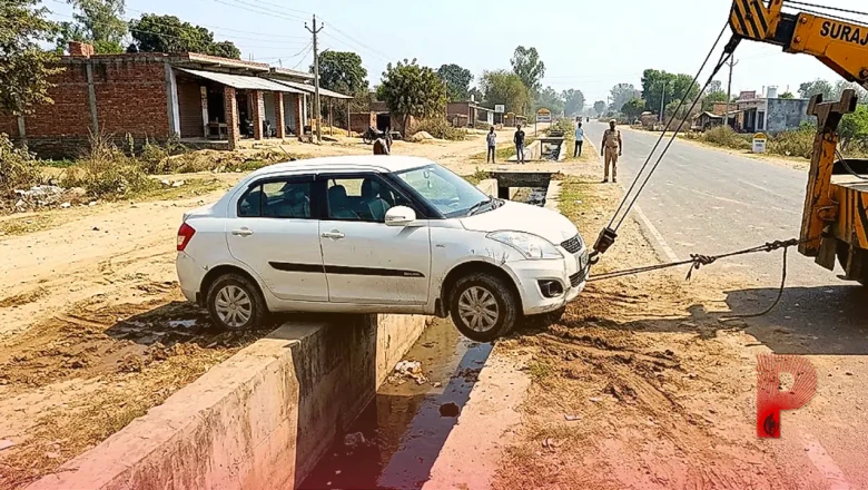 बाराबंकी में नाले में गिरी अनियंत्रित कार, SDM की मुस्तैदी से टला बड़ा हादसा