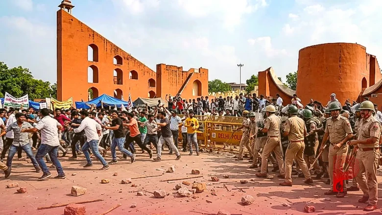 दिल्ली के जंतर-मंतर पर बवाल: प्रदर्शन के दौरान पुलिस पर पथराव और लाठी-डंडों से हमला, कई अधिकारी घायल
