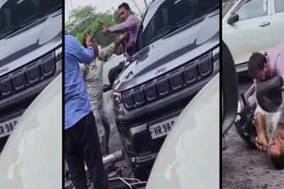 गुरुग्राम में सड़क पर सरेआम गुंडागर्दी: कार और बाइक की टक्कर के बाद बीच सड़क पर चले लात-घूंसे, हेलमेट से हमला