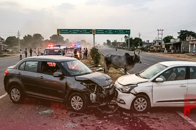 हापुड़ में दिल्ली-लखनऊ हाईवे पर बड़ा सड़क हादसा, गाय बचाने के चक्कर में दो कारों की टक्कर से 3 की मौत, 8 घायल