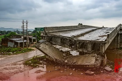 मिर्जापुर में करोड़ों की लागत से बना ओवरब्रिज पहली बारिश में ही धंसा, निर्माण की गुणवत्ता पर उठे गंभीर सवाल