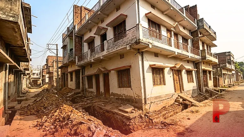 बिहार के जमुई में नाले की खुदाई के दौरान बड़ा हादसा, झुक गया तीन मंजिला मकान