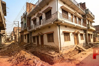 बिहार के जमुई में नाले की खुदाई के दौरान बड़ा हादसा, झुक गया तीन मंजिला मकान