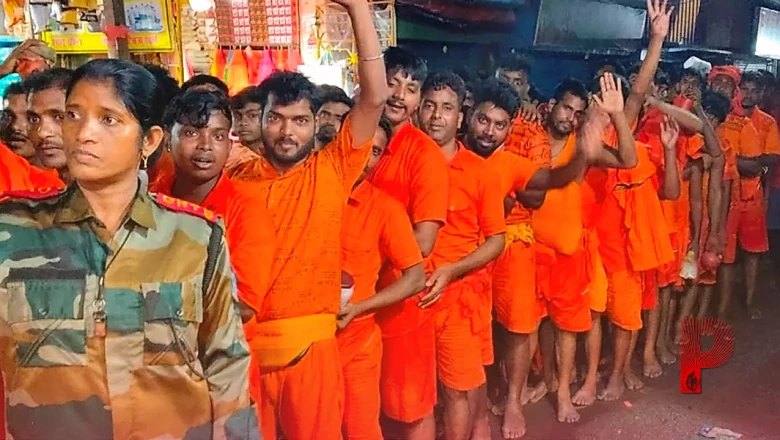 सावन की दूसरी सोमवारी: देवघर के बाबा बैद्यनाथ धाम में आस्था का सैलाब, 5 किलोमीटर लंबी कतार में लगे कांवरिये