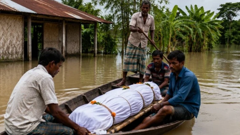 असम में बाढ़ का क्रूर चेहरा: इलाज नहीं मिला तो गई जान, अब अंतिम संस्कार के लिए भी सूखी जमीन को तरसे परिजन
