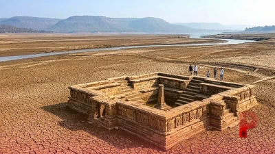 बरगी बांध के घटते जलस्तर ने खोला इतिहास का पन्ना, 40 साल बाद पानी से बाहर आया कलचुरी कालीन 'जलमग्न कुंड'