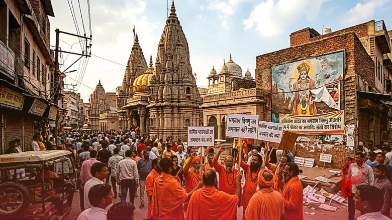अखिलेश यादव को भगवान विष्णु के अवतार में दिखाने पर बवाल, संतों में फैला भारी रोष