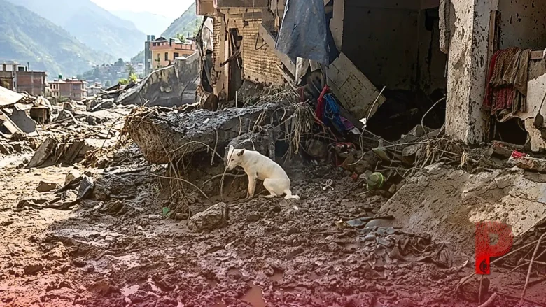 नेपाल की तबाही: चार घर बहने के बाद भी मलबे की चौखट छोड़ने को तैयार नहीं है वफादार डॉगी