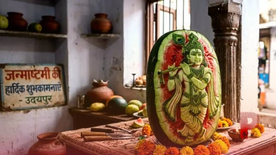 जन्माष्टमी का अनोखा जश्न: उदयपुर के शेफ ने तरबूज पर उकेरी भगवान श्रीकृष्ण की अद्भुत छवि