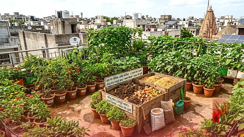 6 साल से घर की छत पर फल-फूल रहा किचन गार्डन, सब्जियों के छिलके और चावल की भूसी से तैयार होती है जादुई खाद