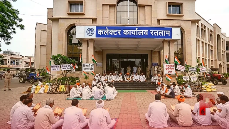 रतलाम में किसानों का अनोखा प्रदर्शन: कलेक्टर से मिलने की जिद पर अड़े अन्नदाता, कलेक्ट्रेट में शुरू किया हनुमान चालीसा का पाठ