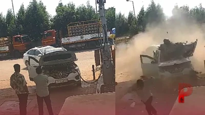 वडोदरा में सीएनजी पंप पर कार में हुआ भीषण विस्फोट, धमाके से उड़े परखच्चे