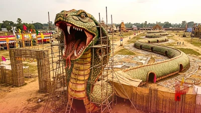 दुर्गा पूजा 2026: दरभंगा में बनेगा 1.5 किलोमीटर लंबा नागलोक, नाग के पेट के रास्ते दर्शन करेंगे भक्त