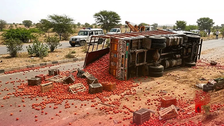 नागौर में टमाटर से भरा ट्रक पलटने से बड़ा हादसा, दो लोगों की मौत