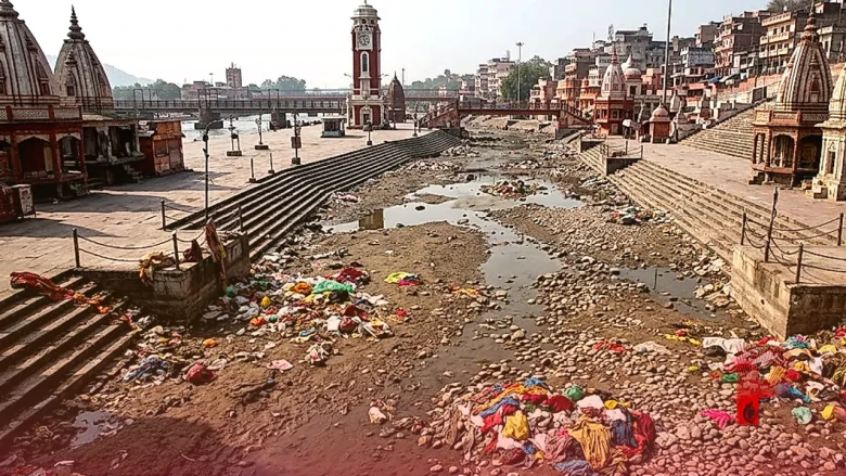 हरिद्वीर की हर की पौड़ी में गंगनहर की बंदी से सूखा जलप्रवाह, घाटों पर उभरा प्लास्टिक और फटे कपड़ों का अंबार
